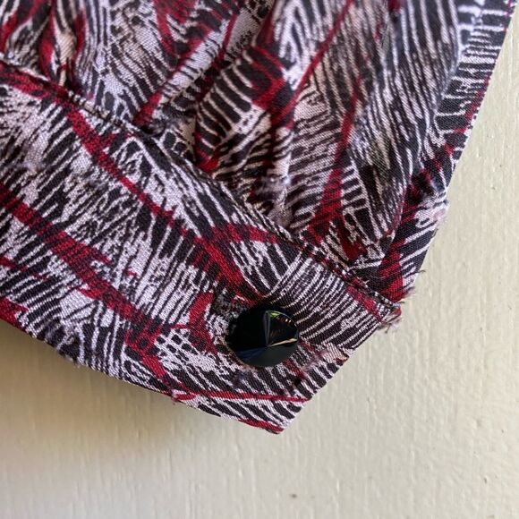 Rebecca Minkoff 100% Silk Maroon & Black Print Peplum Blouse Sz.S - Picture 5 of 10
